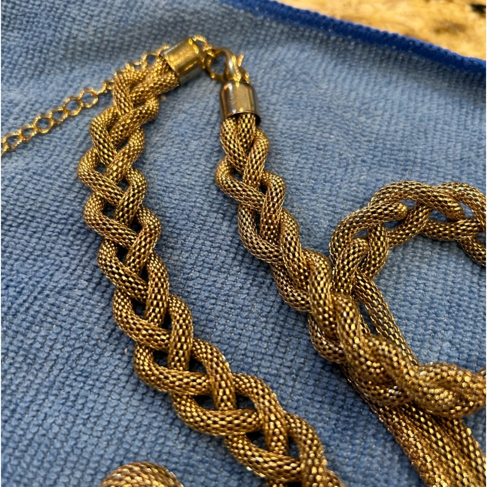 Women’s costume gold plated  chain, three layers  in the front braided neckline